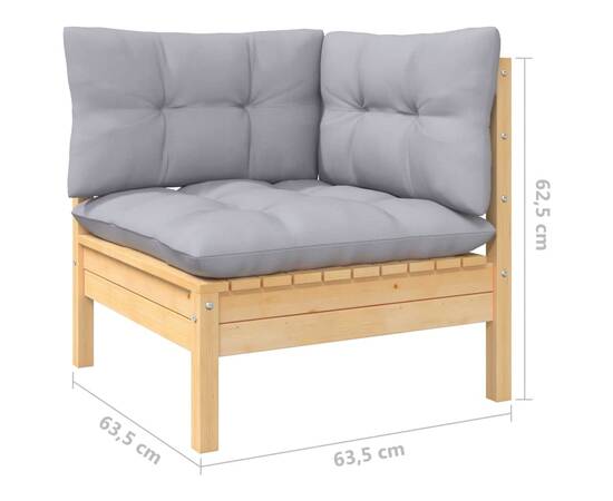 Set mobilier de grădină cu perne gri, 3 piese, lemn masiv pin, 10 image