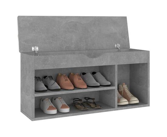 Bancă pantofar cu pernă gri beton 104x30x49 cm, lemn prelucrat, 3 image