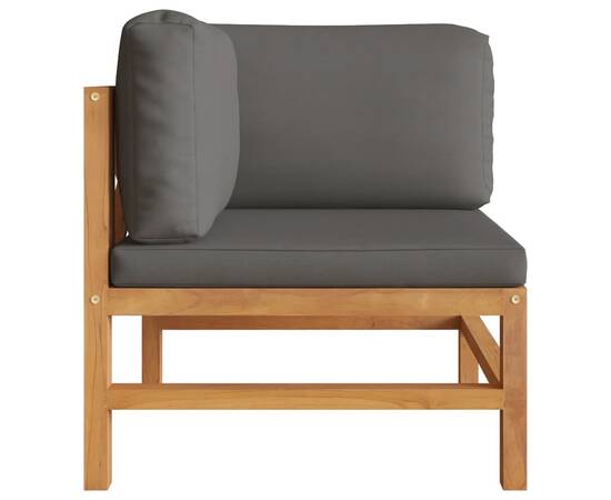 Canapele de colț, 2 buc., cu perne gri închis, lemn masiv tec, 3 image