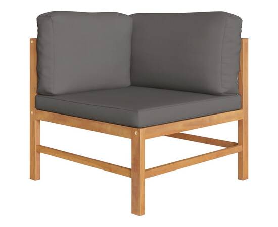 Canapele de colț, 2 buc., cu perne gri închis, lemn masiv tec, 2 image