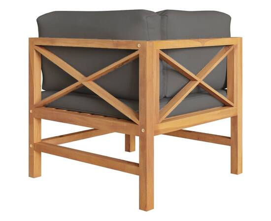 Canapele de colț, 2 buc., cu perne gri închis, lemn masiv tec, 4 image