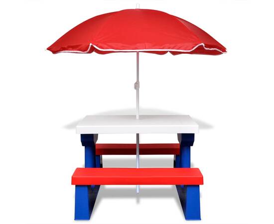 Masă de picnic pentru copii cu bănci & umbrelă, multicolor, 2 image