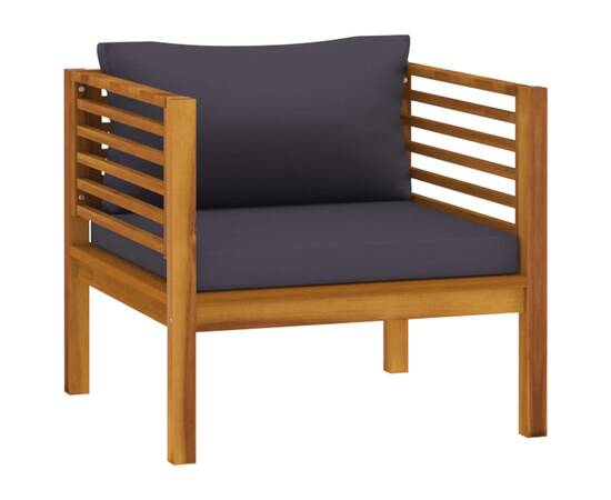 Scaun de grădină, perne gri închis, lemn masiv de acacia, 2 image