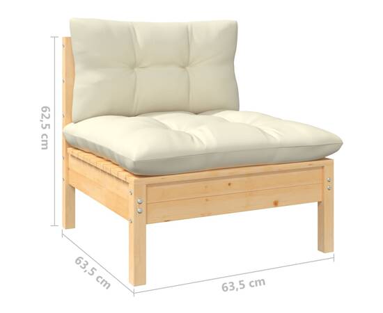 Set mobilier grădină cu perne crem, 3 piese, lemn masiv de pin, 9 image