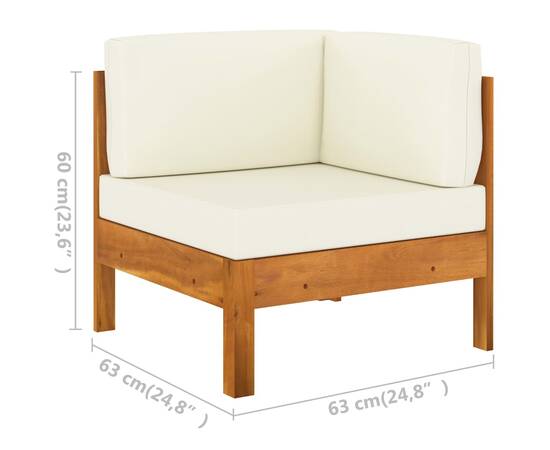 Set mobilier grădină perne alb/crem, 2 piese, lemn masiv acacia, 7 image