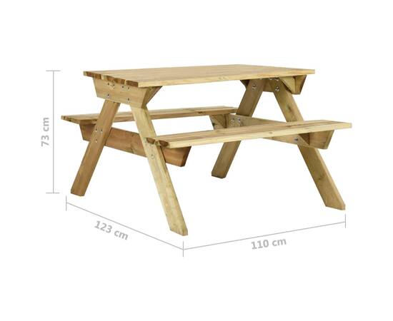 Masă de picnic cu bănci, 110x123x73 cm, lemn de pin tratat, 6 image