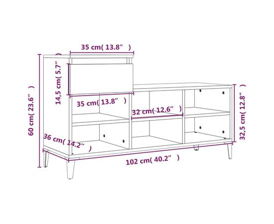 Pantofar, stejar fumuriu, 102x36x60 cm, lemn prelucrat, 11 image