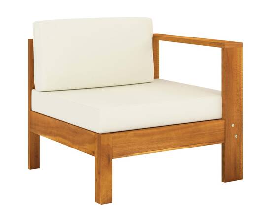 Canapea de mijloc cu cotieră, alb crem, lemn masiv acacia