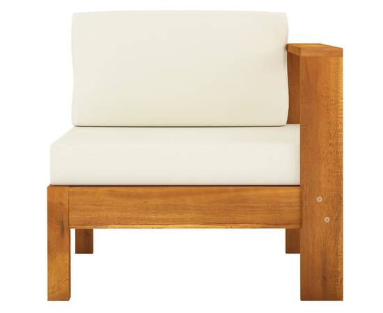 Canapea de mijloc cu cotieră, alb crem, lemn masiv acacia, 2 image