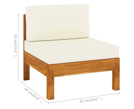 Canapea de mijloc cu perne alb/crem, 2 buc., lemn masiv acacia, 6 image
