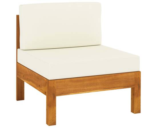 Canapea de mijloc cu perne alb/crem, 2 buc., lemn masiv acacia, 2 image
