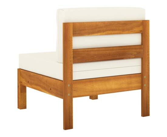 Canapea de mijloc cu perne alb/crem, 2 buc., lemn masiv acacia, 5 image