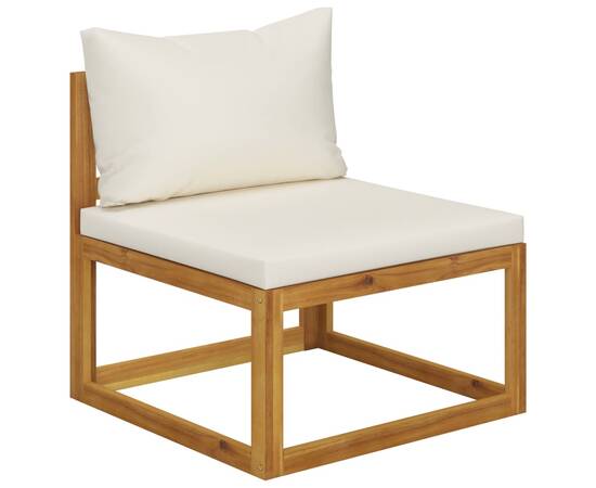 Canapea modulară de mijloc, perne alb crem, lemn masiv acacia