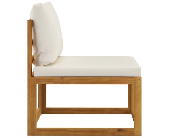 Canapea modulară de mijloc, perne alb crem, lemn masiv acacia, 3 image