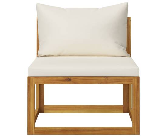 Canapea modulară de mijloc, perne alb crem, lemn masiv acacia, 2 image