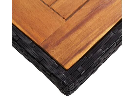 Masă de exterior, negru, poliratan și lemn masiv de acacia, 4 image