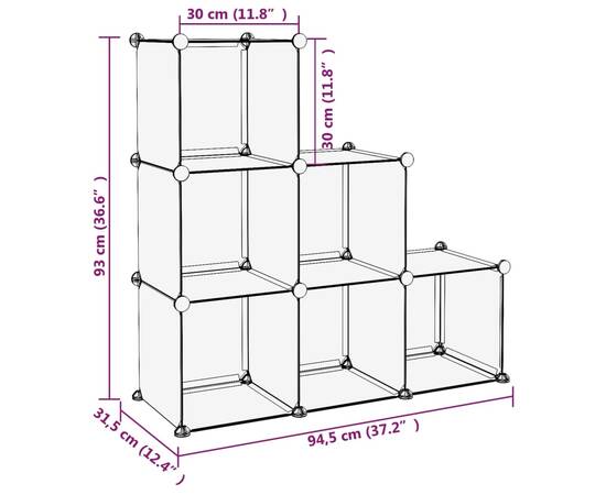 Organizator cub de depozitare, 6 cuburi, transparent, pp, 7 image
