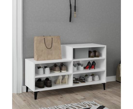 Pantofar, alb extralucios, 102x36x60 cm, lemn compozit, 6 image