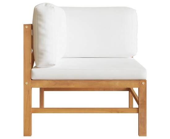 Canapea de colț cu perne crem, lemn masiv tec, 2 image