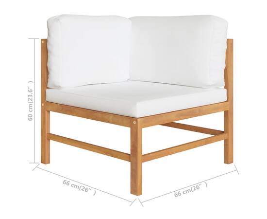 Canapea de colț cu perne crem, lemn masiv tec, 5 image