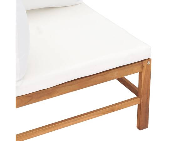 Canapea de colț cu perne crem, lemn masiv tec, 4 image