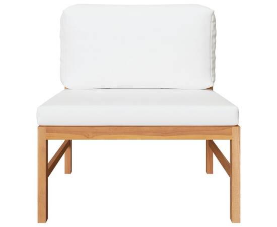 Canapea de mijloc cu perne crem, lemn masiv de tec, 2 image