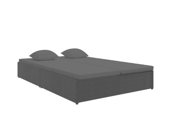 Șezlong/canapea rabatabilă cu perne, negru, poliratan, 2 image