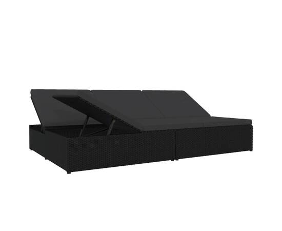 Șezlong/canapea rabatabilă cu perne, negru, poliratan, 4 image