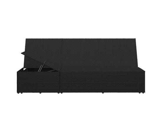 Șezlong tip pat rabatabil cu pernă, negru, poliratan, 4 image