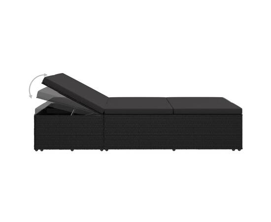 Șezlong tip pat rabatabil cu pernă, negru, poliratan, 9 image