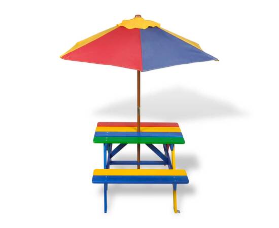 Masă de picnic pentru copii cu bănci &amp; umbrelă, lemn multicolor, 2 image