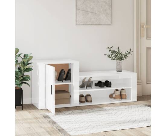 Pantofar, alb extralucios, 130x35x54 cm, lemn prelucrat, 3 image