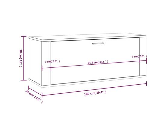 Pantofar de perete, stejar fumuriu, 100x35x38 cm lemn prelucrat, 9 image