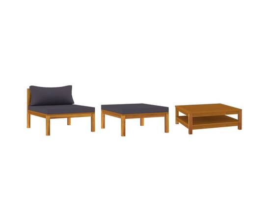 Set mobilier grădină perne gri închis, 3 piese, lemn acacia, 2 image