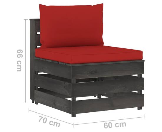 Canapea de mijloc modulară cu perne, gri, lemn tratat, 6 image