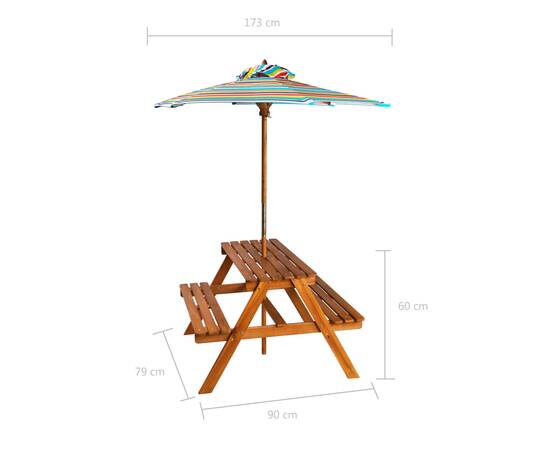 Masă picnic pentru copii cu umbrelă, 79x90x60 cm, lemn acacia, 8 image