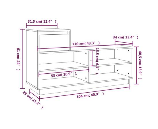 Pantofar, negru, 110x34x61 cm, lemn masiv de pin, 11 image