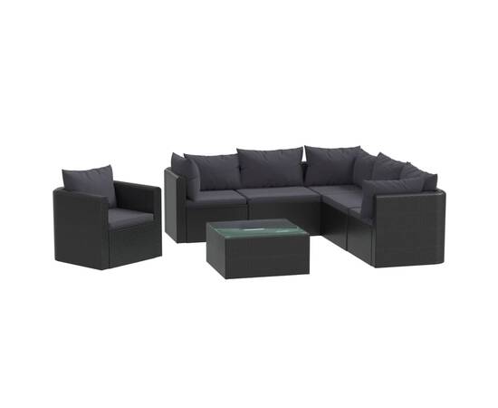 Set mobilier de grădină cu perne, 7 piese, negru, poliratan, 2 image