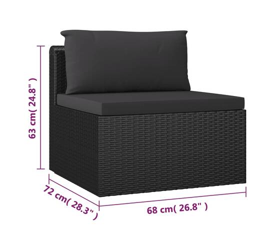 Set mobilier de grădină cu perne, 7 piese, negru, poliratan, 10 image