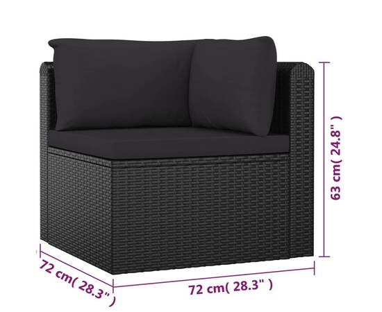 Set mobilier de grădină cu perne, 7 piese, negru, poliratan, 9 image