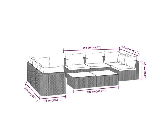Set mobilier de grădină cu perne, 9 piese, negru, poliratan, 11 image