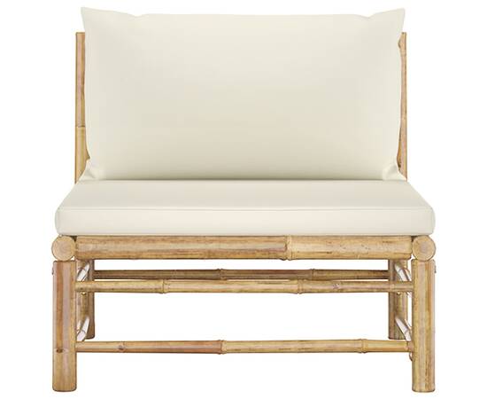 Canapea de mijloc pentru grădină cu perne, alb crem, bambus, 2 image