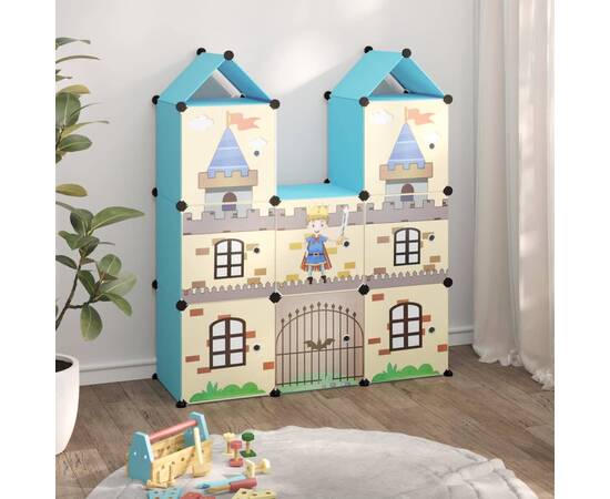 Dulap de depozitare cub pentru copii, 8 cuburi, albastru, pp
