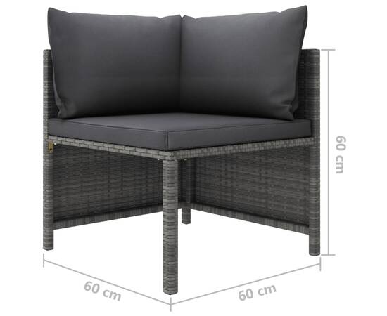Canapea modulară cu perne, colțar, gri, poliratan, 5 image