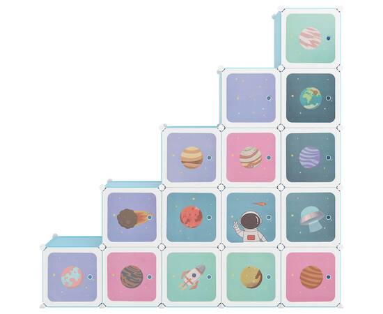Dulap de depozitare cub pentru copii, 15 cuburi, albastru, pp, 3 image