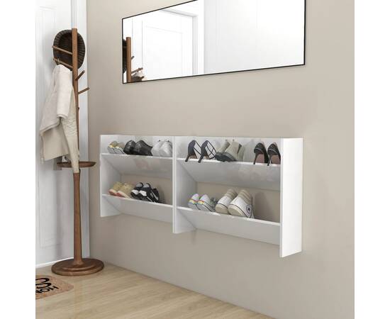 Pantofare de perete, 2 buc., alb extralucios, 80x18x60 cm, pal