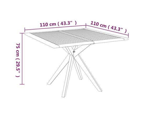 Masă de grădină, 110x110x75 cm, lemn masiv de acacia, 5 image