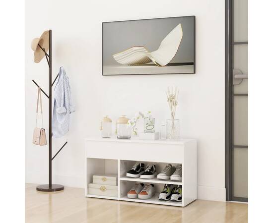 Banchetă pantofar, alb extralucios, 80x30x45 cm, pal