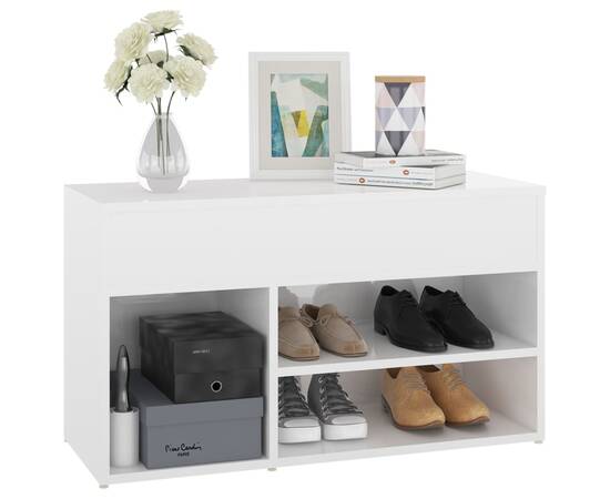 Banchetă pantofar, alb extralucios, 80x30x45 cm, pal, 4 image