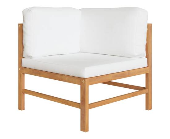 Canapele de colț, 2 buc., cu perne crem, lemn masiv de tec, 2 image